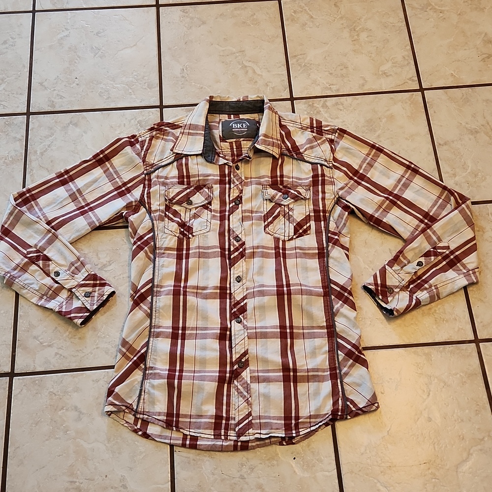 BKE Tailored Fit Long Sleeve Button Up Western Style Plaid Shirt Men's Large